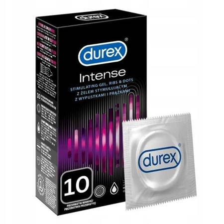 Durex prezerwatywy Intense 10 szt z wypustkami prążkami żel stymulujący